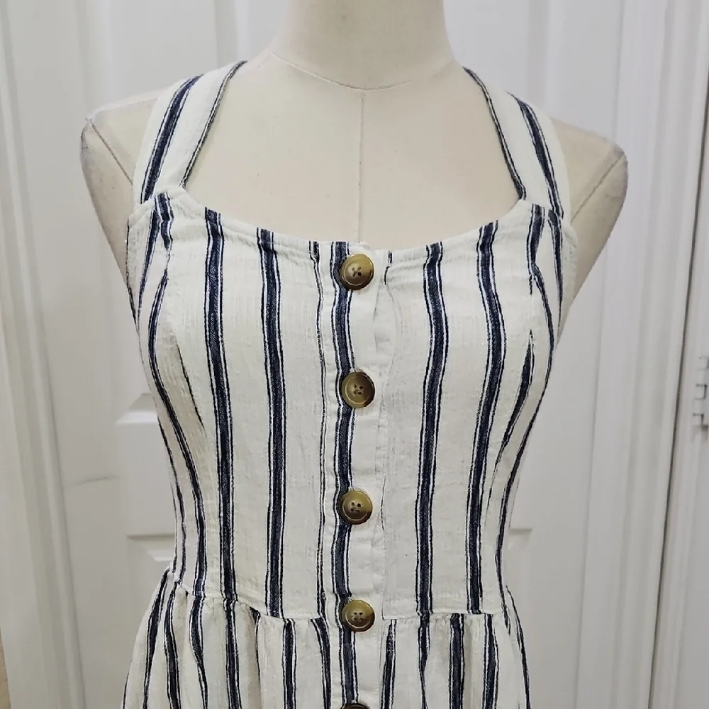 SO Juniors Sleeveless Crossback Striped Button Down Summer Dress Size Small - Picture 2 of 8
